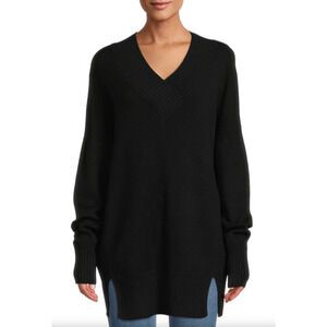 Stitchdrop Womens Black V Neck Ribbed Knit Trim Sweater Pullover Size Small NWT